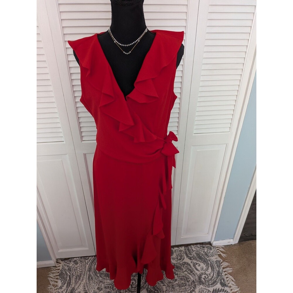 London Times Women’s 8 Salsa Red Ruffle Chiffon Faux Wrap Maxi Dress $118 Dance